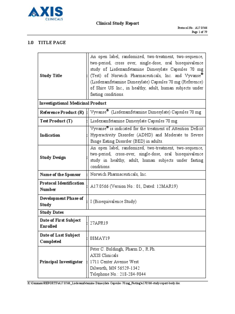 A170566 Study Report Body | PDF | Pharmacokinetics | Clinical Trial