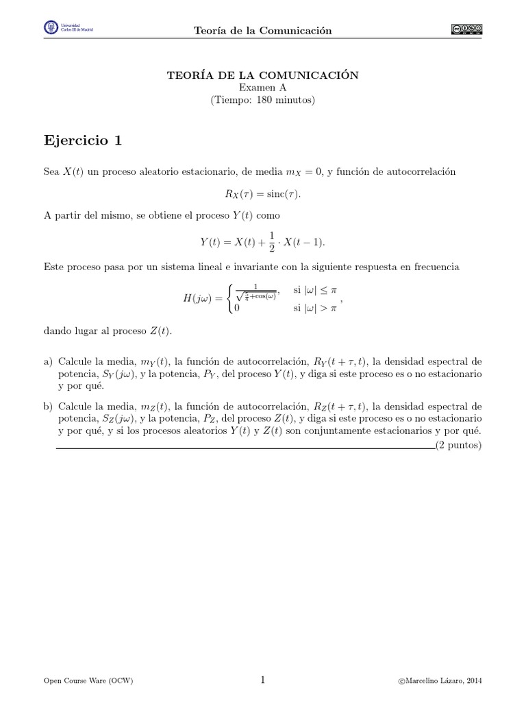 OCW - UC3M TC Exam 01 PDF | PDF | Densidad espectral | Electrónica