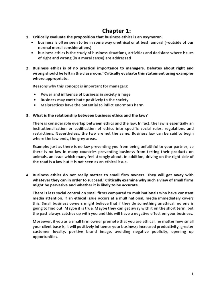 Study Questions Business Ethics Morality