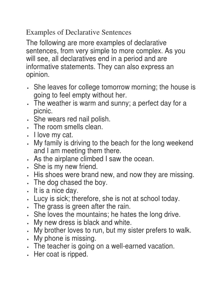 Examples of Declarative Sentences PDF Clause Sentence (Linguistics)