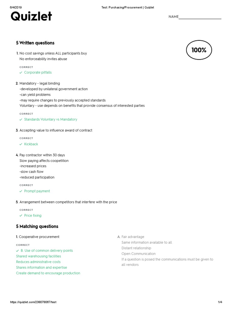 Test Purchasing Procurement Quizlet PDF Procurement Competition