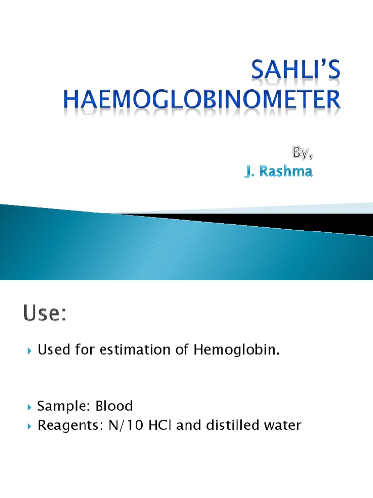 Sahli's Haemoglobinometer | PDF