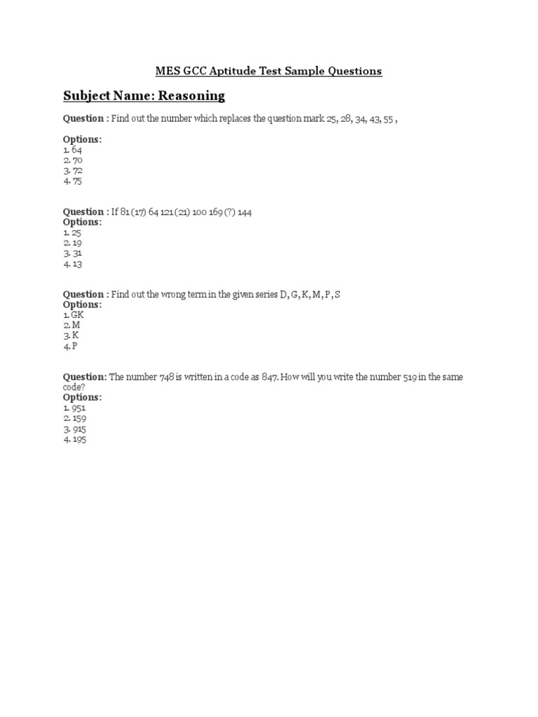 MES GCC Aptitude Test Sample Questions | PDF | Computer Monitor | Computing