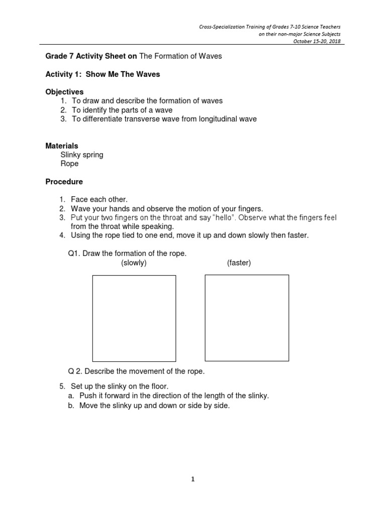 Grade 7 Waves Activity Worksheets | PDF | Waves | Color