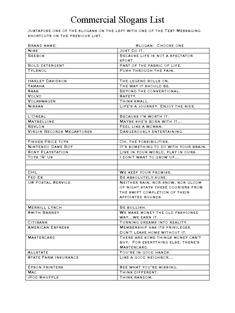 Commercial Slogans PDF | PDF | Business
