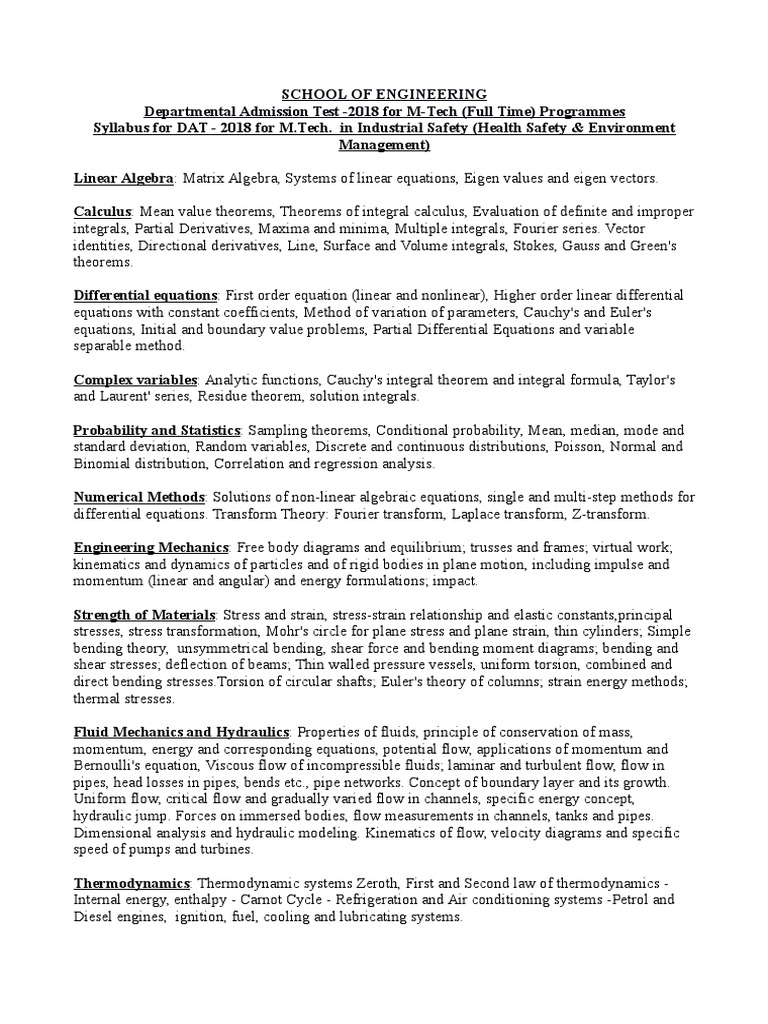 Syllabus M Tech Industrial Safety | PDF | Partial Differential Equation ...