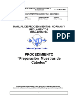 Procedimiento "Preparación Muestras de Cátodos": Manual de Procedimientos, Normas Y Reglamentos