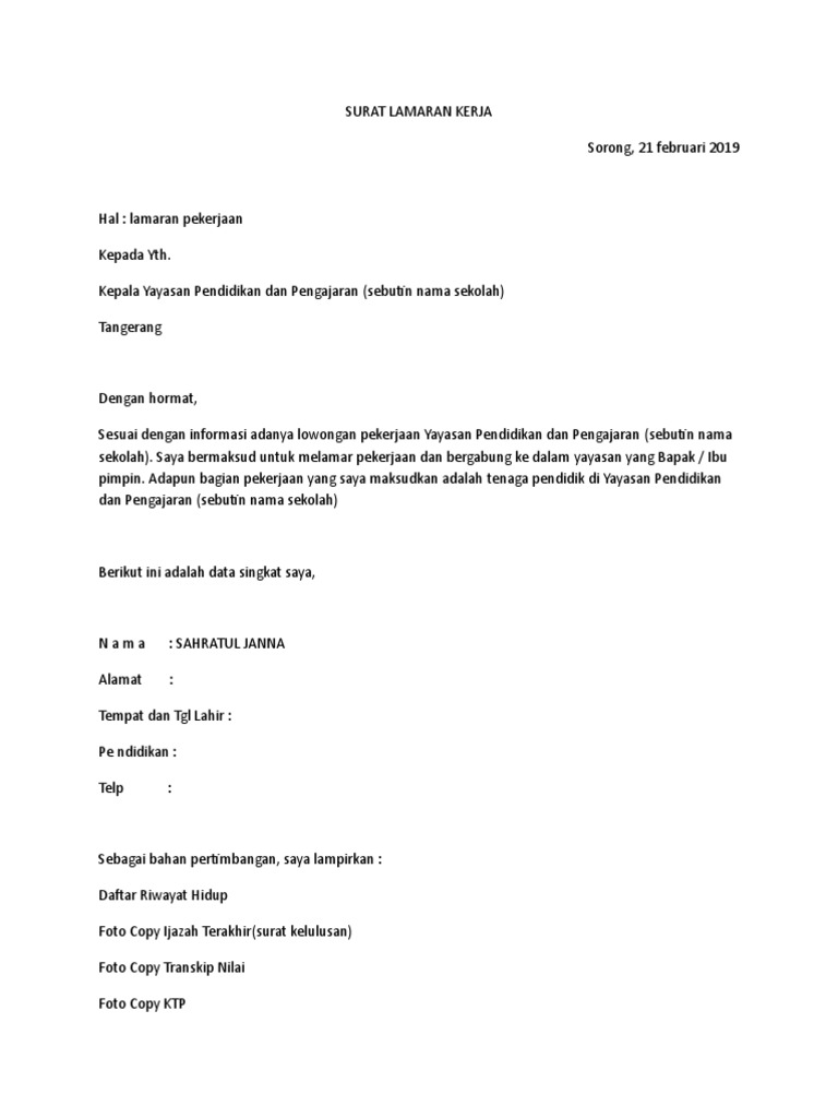 14 Contoh Surat Lamaran Kerja Wps Terbaru Terbaru Contohsuratterbaru