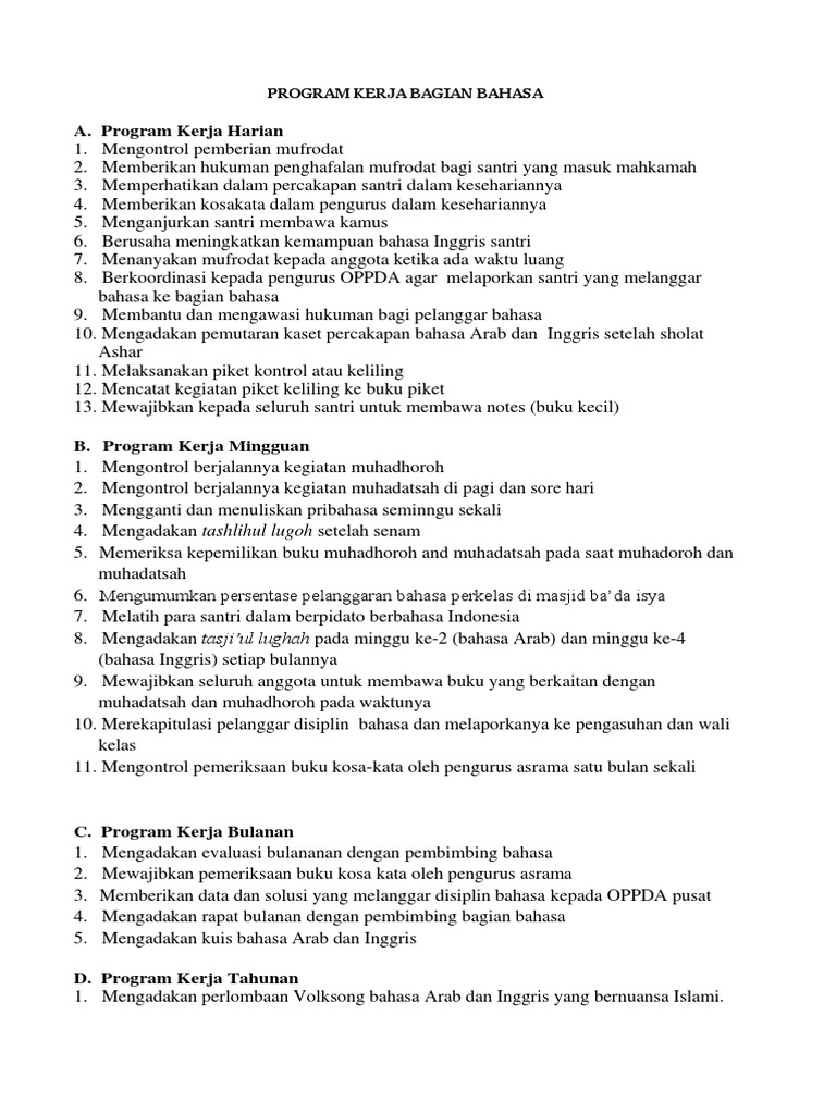 Program Kerja Bagian Bahasa Pdf