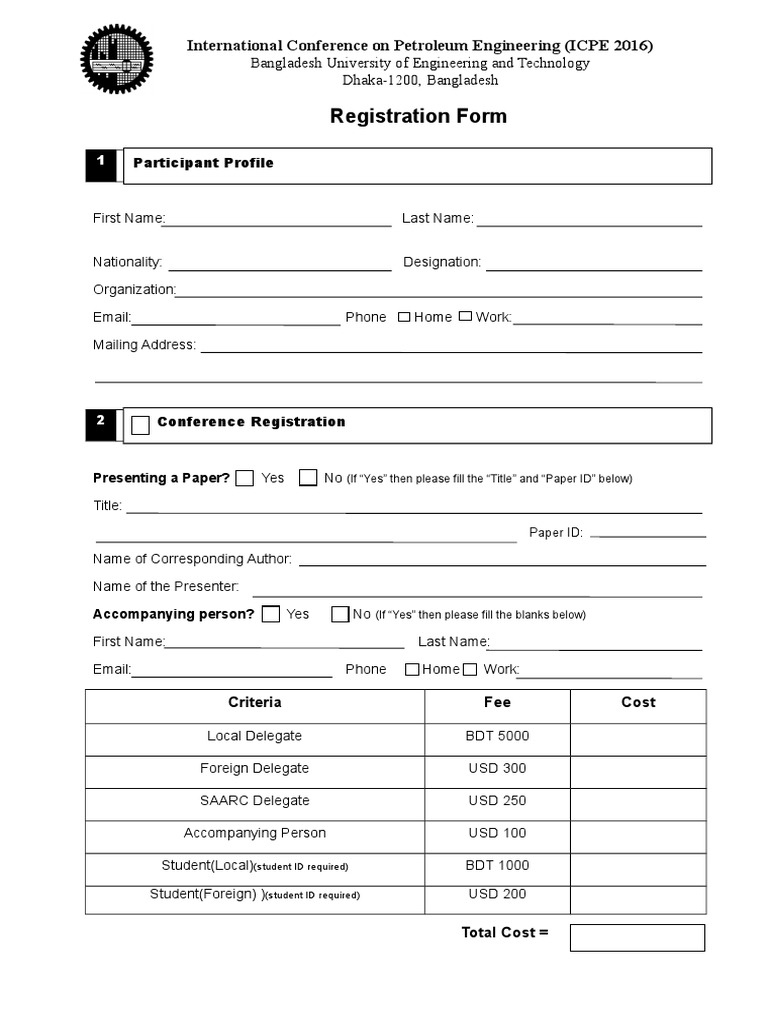 Registration Form: International Conference On Petroleum Engineering ...
