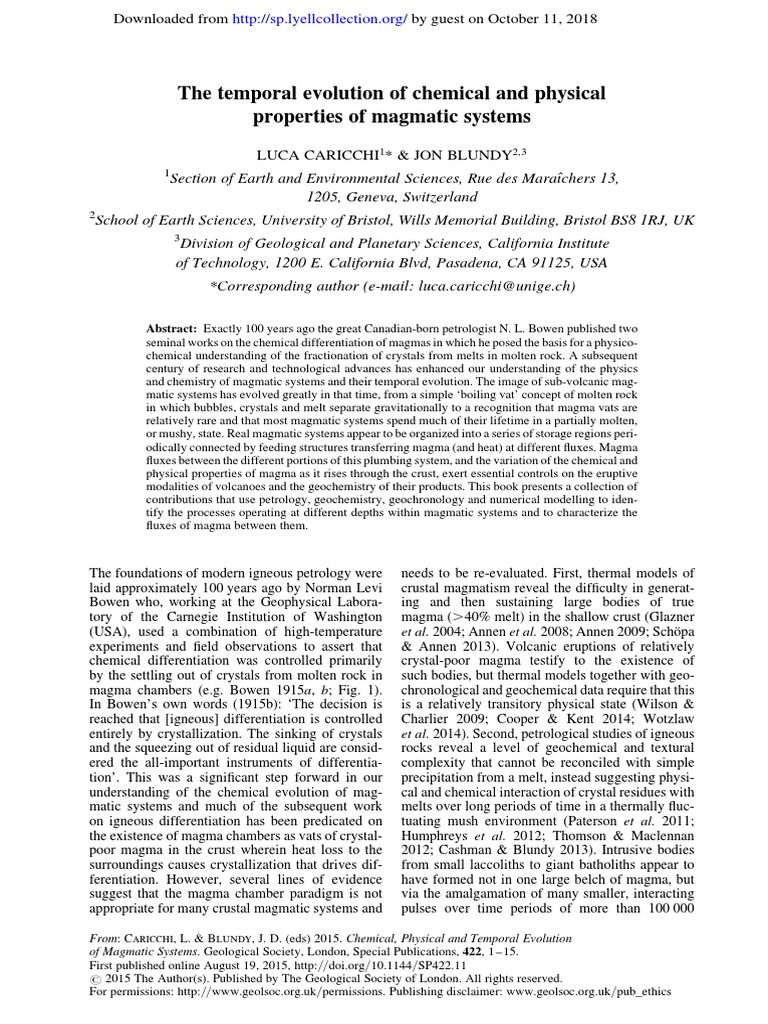 The Temporal Evolution of Chemical and Physical Properties of Magmatic ...