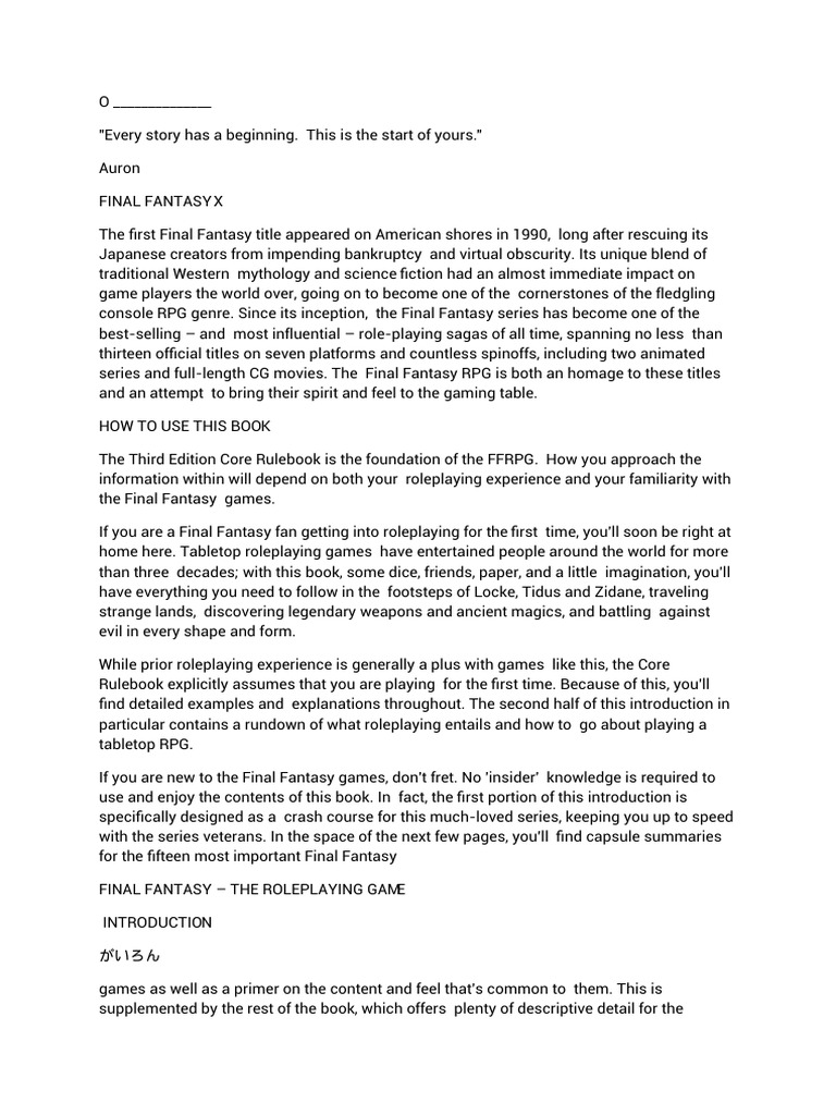 Final Fantasy Pdf Final Fantasy Role Playing Games