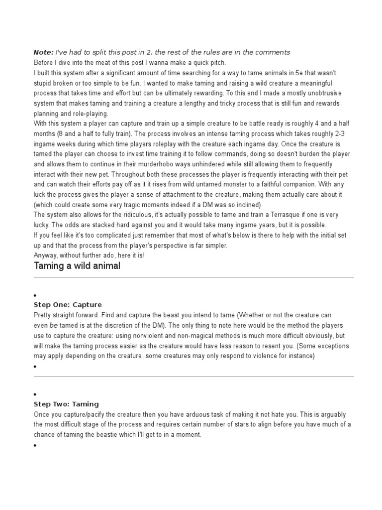 Taming and Training Creatures in 5e | PDF | Role Playing Games | Leisure
