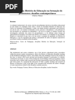 A Disciplina Historia Da Educacao Na Formacao De Professor