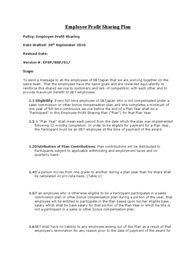 Employee Profit Sharing Plan Overview | PDF | Employment | Salary