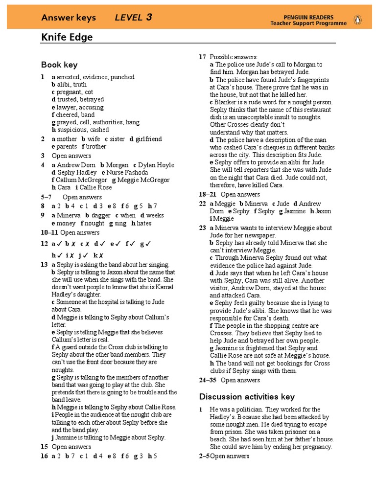 Answer Keys LEVEL 3 Knife Edge Book Key PDF