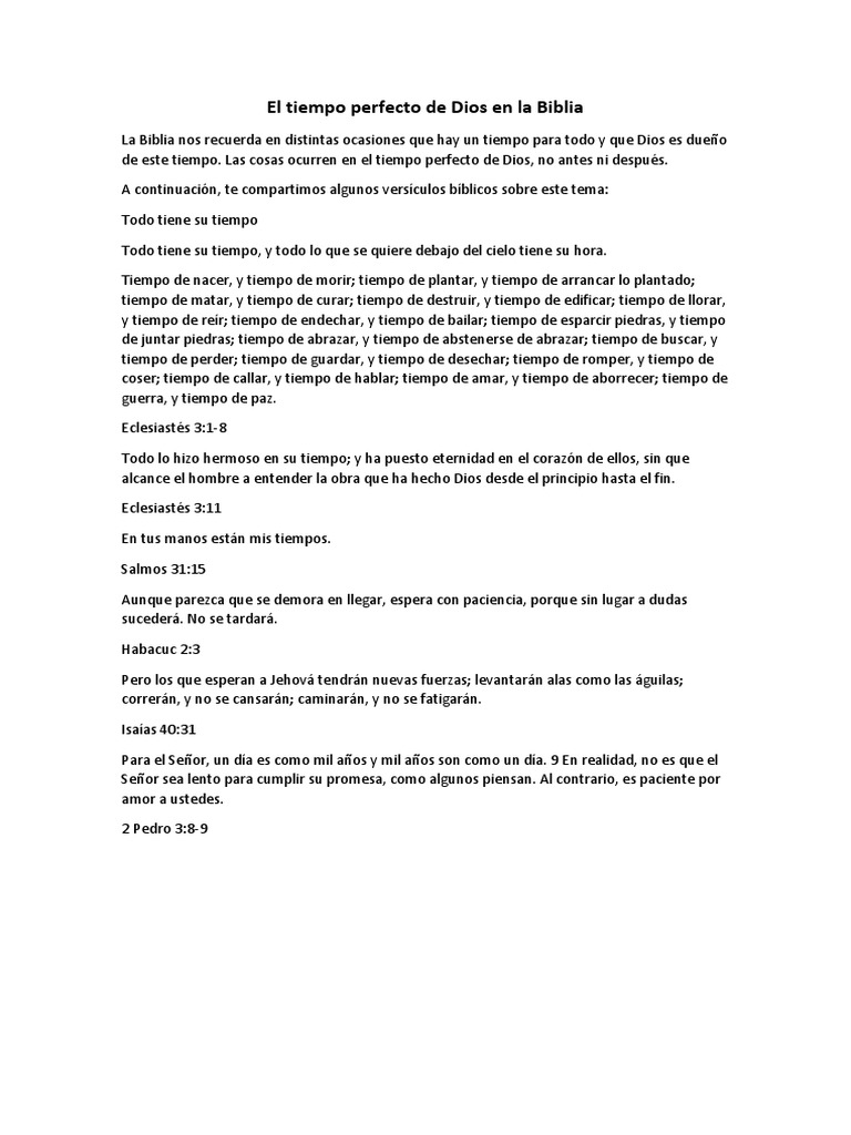 El Tiempo Perfecto de Dios en La Biblia | PDF