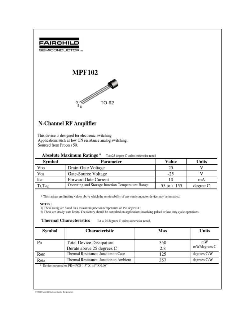 Datasheet Transistor Mpf102 PDF Field Effect Transistor Amplifier