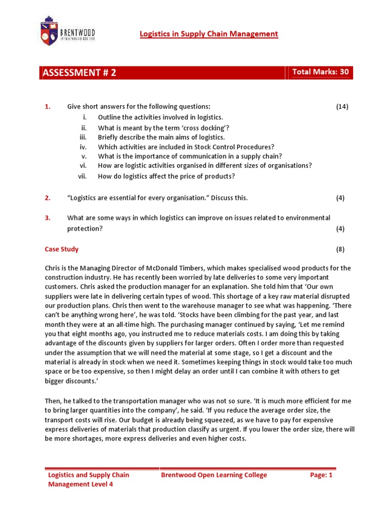 72085957supply Chain Assessment 2 | PDF | Supply Chain | Logistics