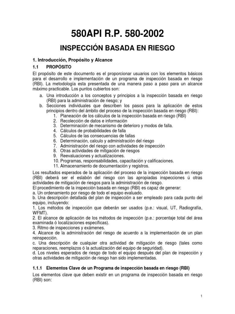 API 580-02 Inspección Basada en Riesgo Español PDF | PDF | Evaluación ...