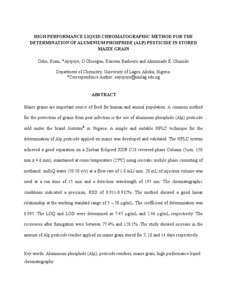 HPLC Method for Aluminum Phosphide in Maize | PDF | High Performance ...