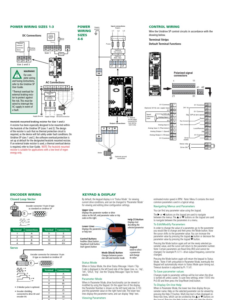 Unidrive SP Wiring and Setup Guide | PDF | Power Supply | Electrical ...