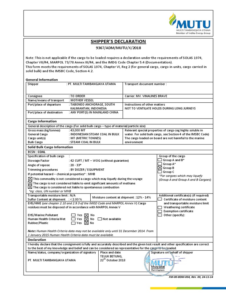 Cargo Declaration PDF Cargo Transport