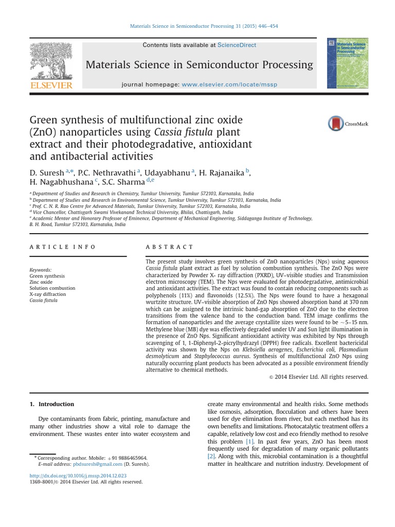 Green Synthesis of ZnO Nanoparticles | PDF | Zinc Oxide | Catalysis