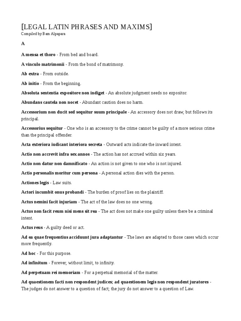 Legal Latin Maxims and Phrases | PDF | Burden Of Proof (Law) | Common Law