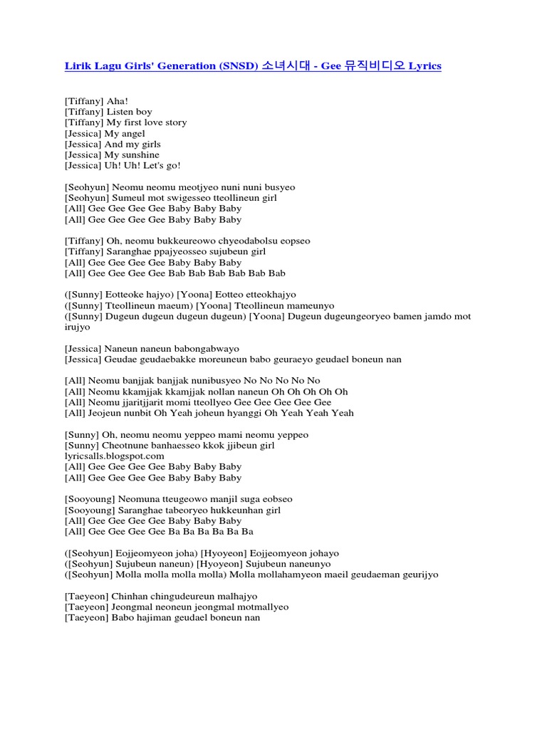 Lirik Lagu Ost Bbf And Snsd Gee Artists