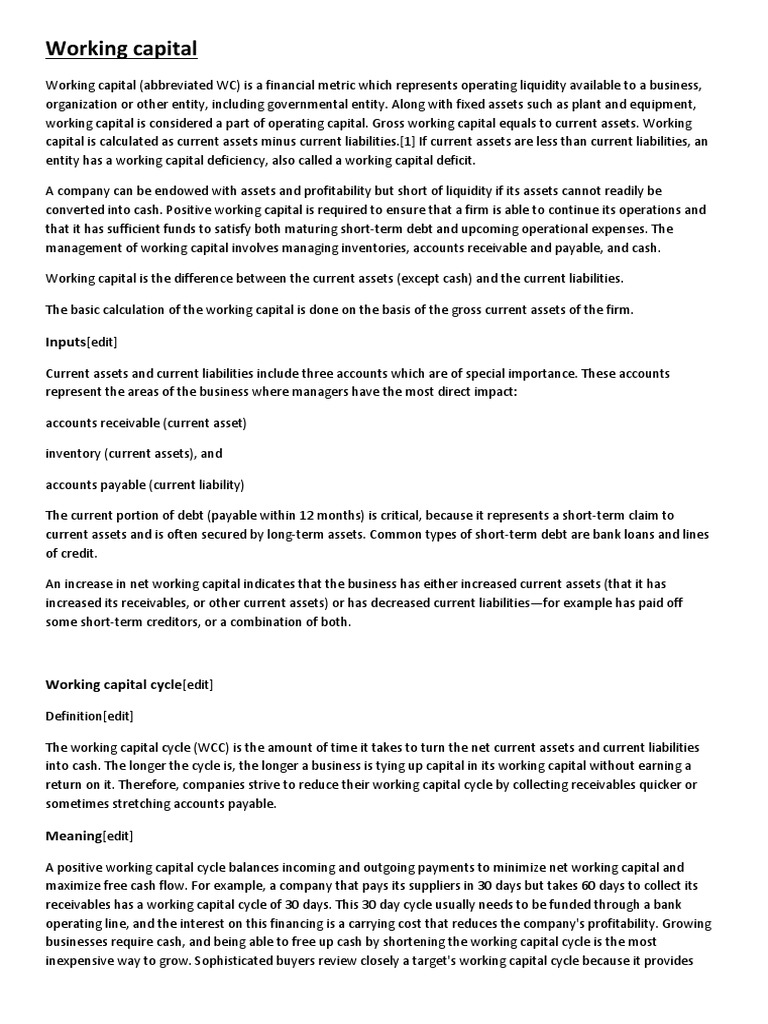 Working Capital | PDF | Sinking Fund | Working Capital