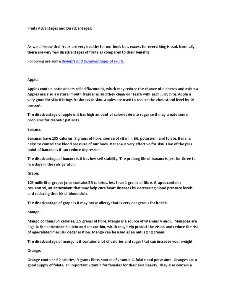 Benefits and Disadvantages of Fruits PDF Dietary Fiber Diet & Nutrition