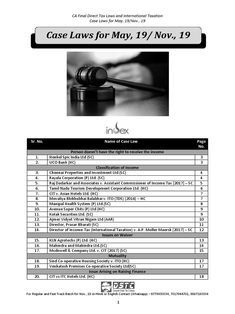CA Final Direct Tax Laws and International Taxation Case Laws For May