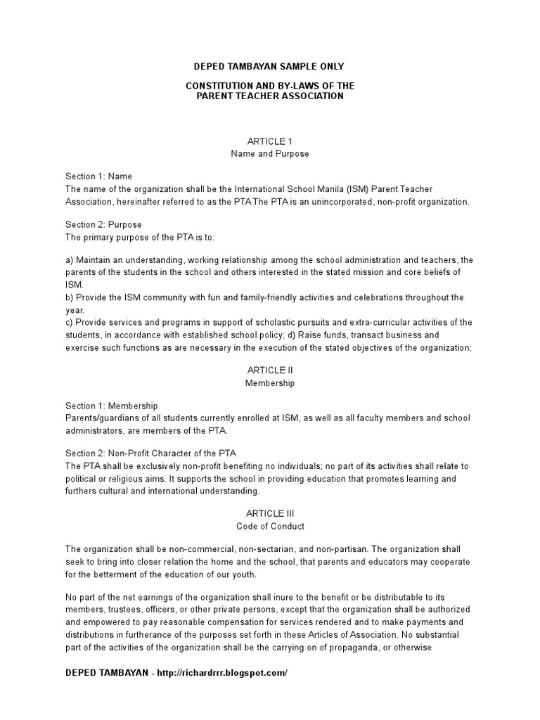 Constitution and ByLaws of The Pta PDF Constitutional Amendment