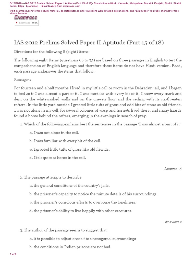 IAS 2012 Prelims Paper II Solutions | PDF | Prison