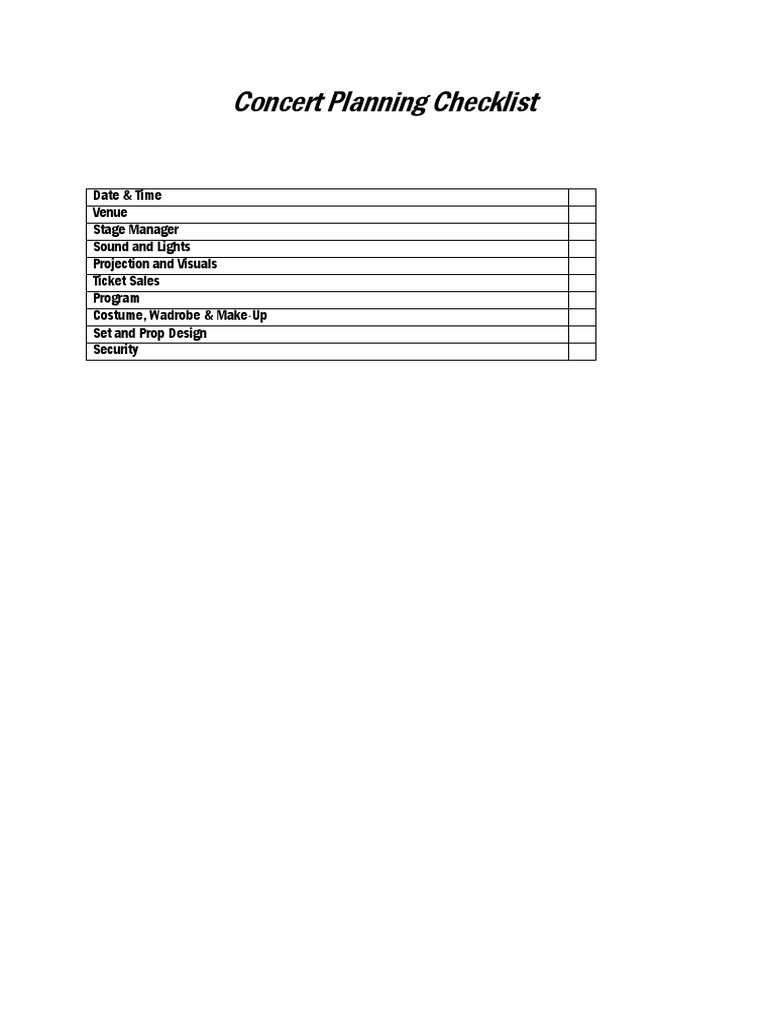 Concert Planning Checklist PDF Concert Music