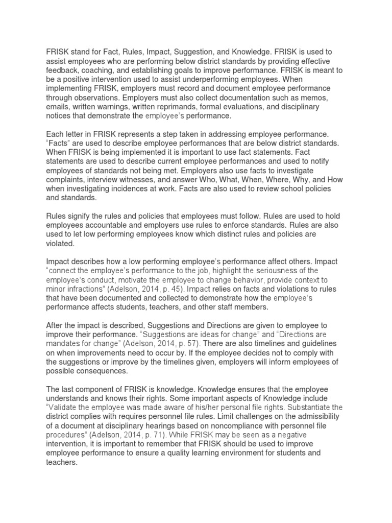FRISK Model for Employee Performance Improvement | PDF | Employment ...