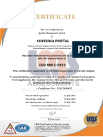 Criteria Portal: This Is To Certify That The Quality Management System of