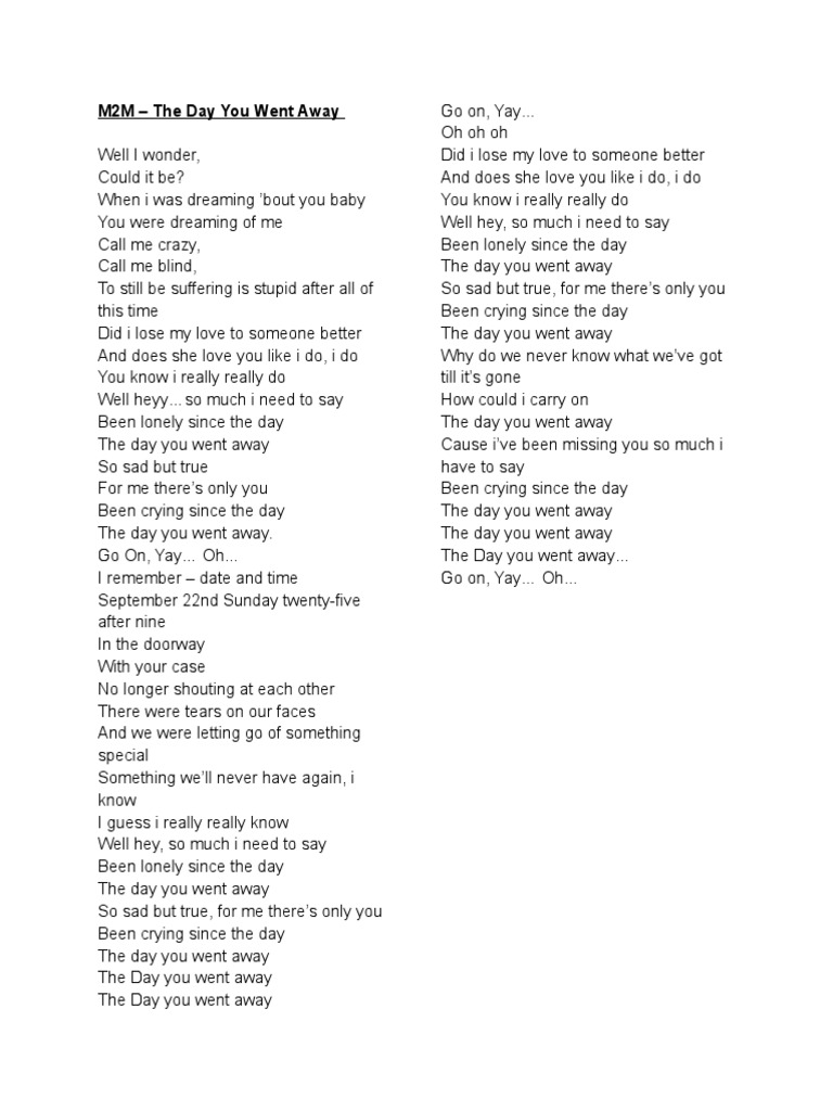 M2M - The Day You Went Away | PDF