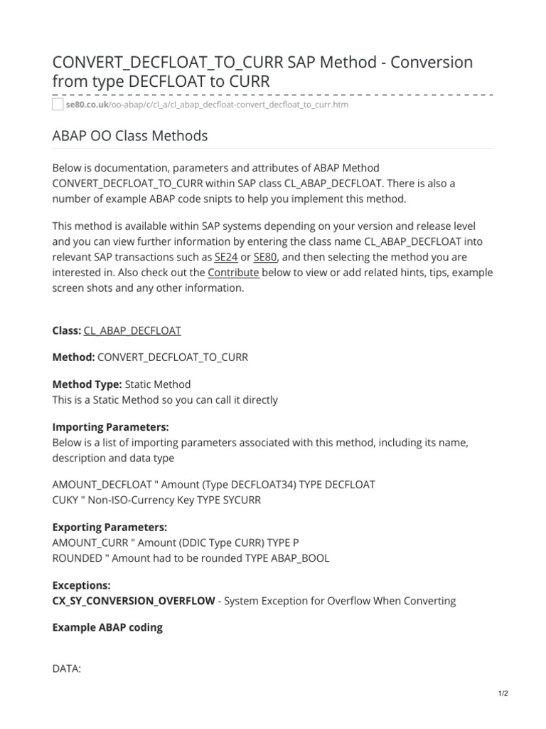 Convert - Decfloat - To - Curr Sap Method - Conversion From Type Decfloat  To Curr | PDF
