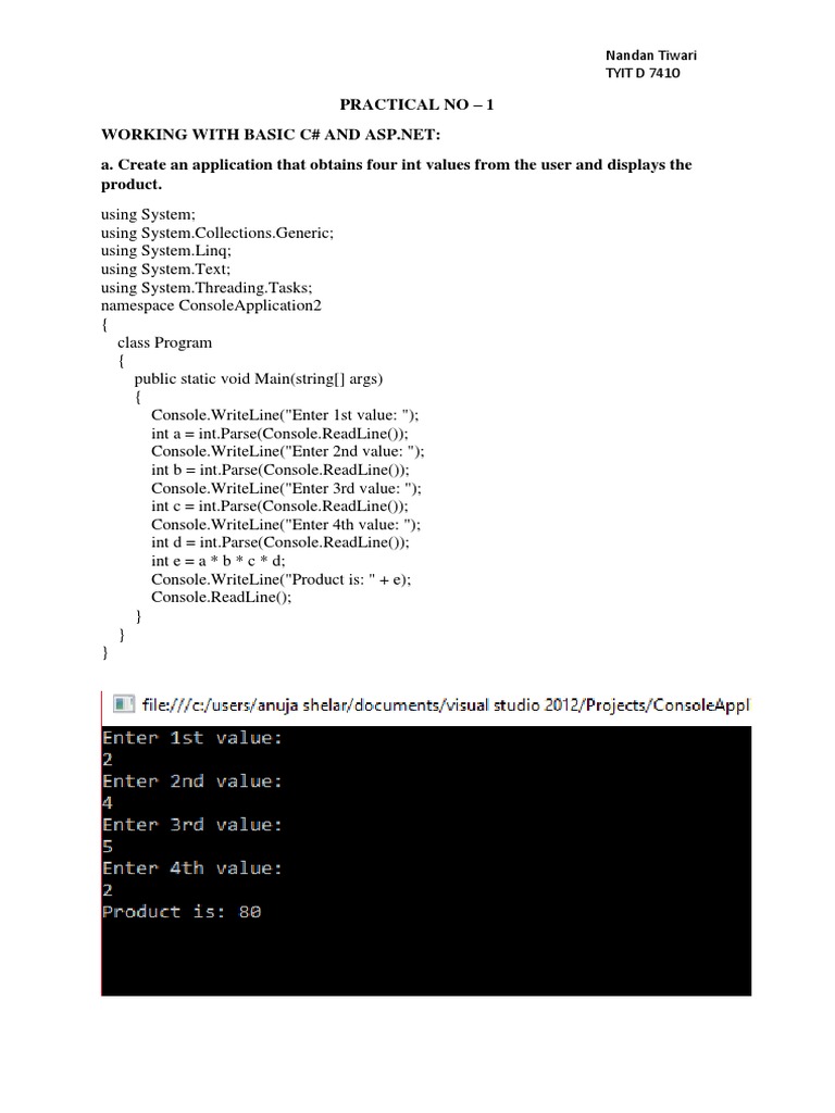 C and practical programs on basic concepts PDF C Sharp