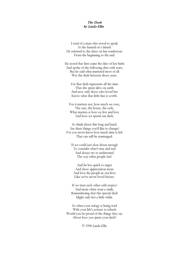 Free Printable Poem The Dash