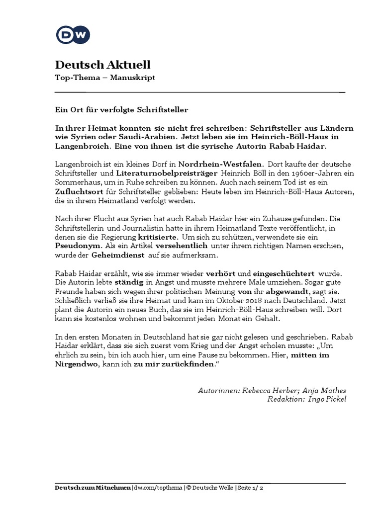 Top Thema Mit Vokabeln 2019 03 22 Ein Ort Fr Verfolgte