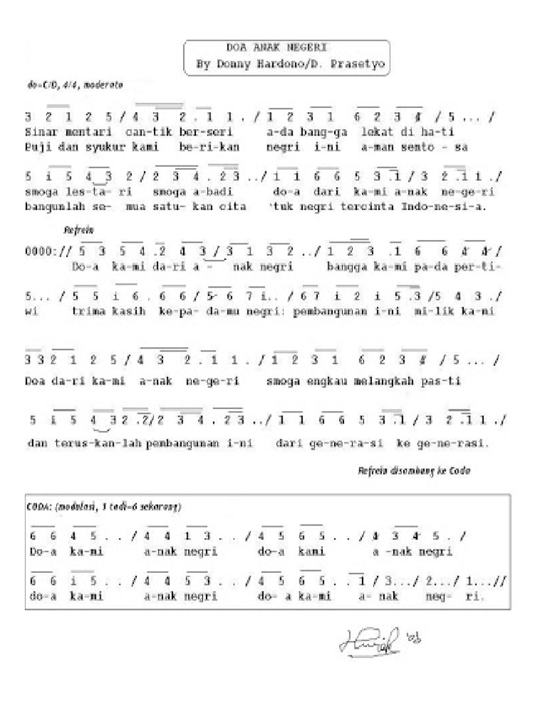 Doa Anak Negeri Partitur Docx