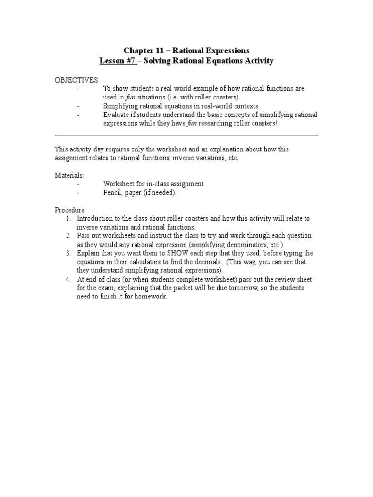 Chapter 11 - Rational Expressions Lesson #7 - Solving Rational ...