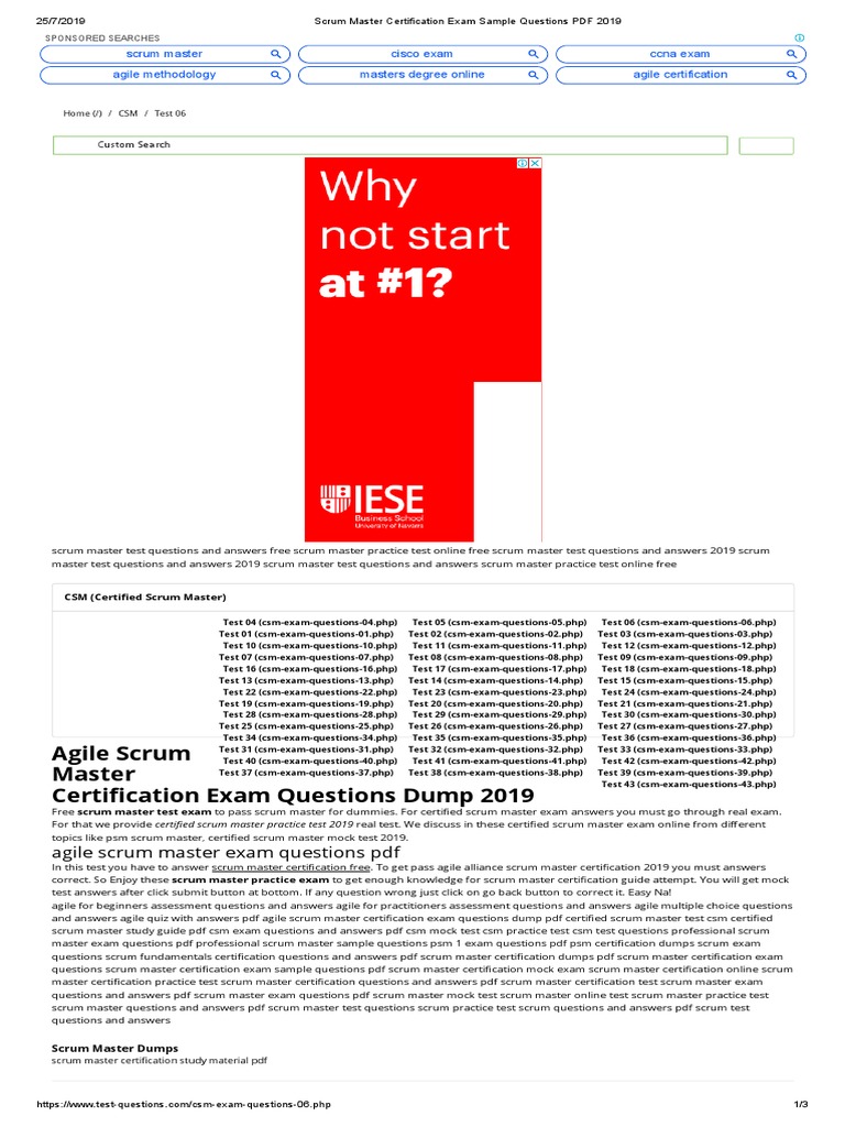 Scrum Master Certification Exam Sample Questions PDF 2019 1 Scrum