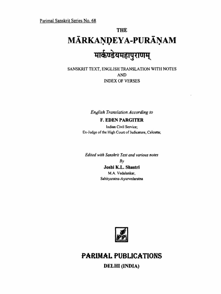 Markandeya Purana Sanskrit Text With English Translation Pdf Puranas Vishnu