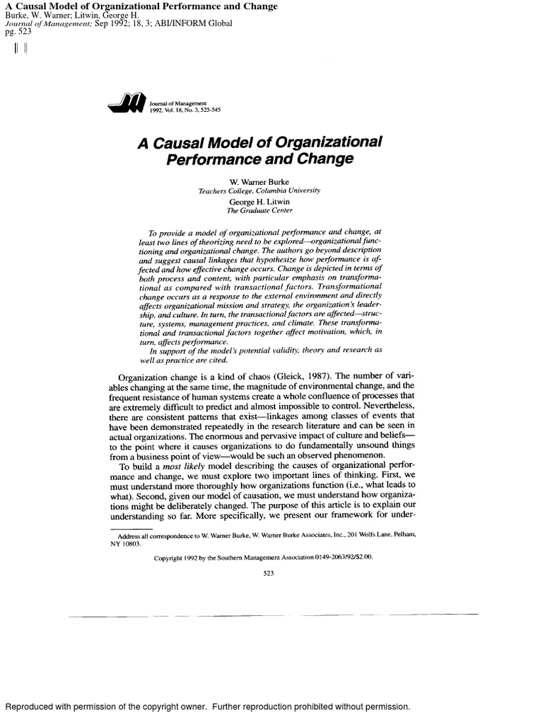 A Causal Model Of Organizational Performance And Change Pdf Pdf