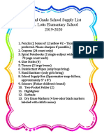 Second Grade School Supply List A.L. Lotts Elementary School 2019-2020
