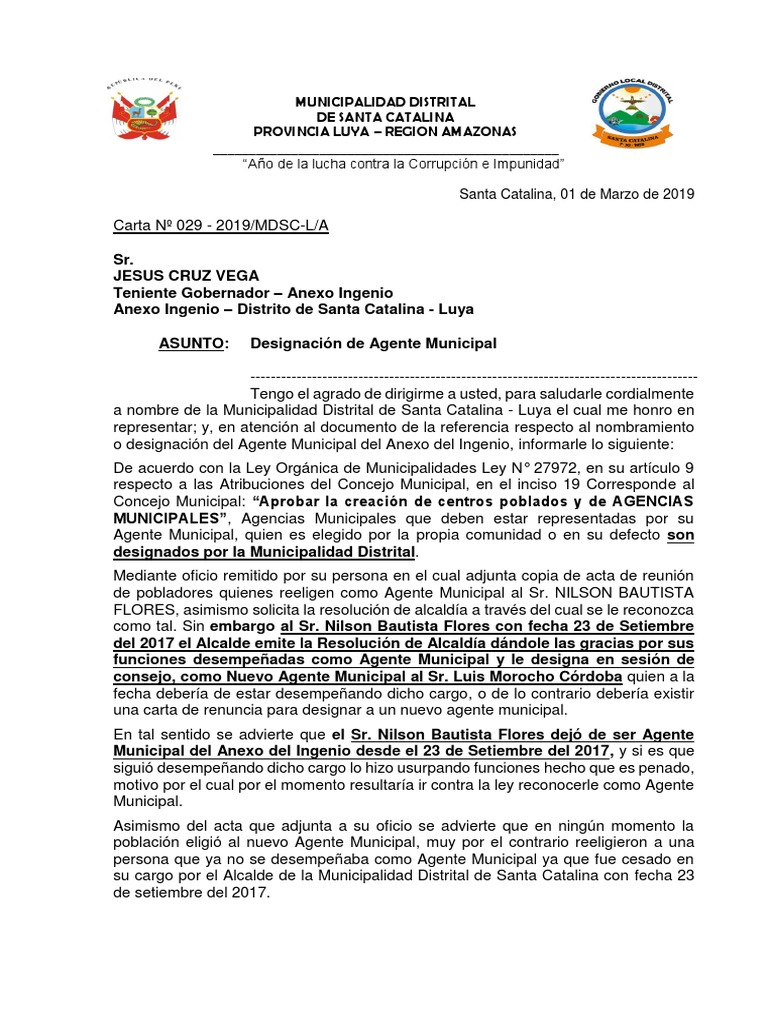 modelo de oficio Alcalde Gobierno local